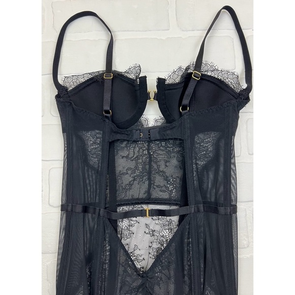 Victorias Secret Black Lacy Rhinestone Embellished Bustier Lingerie Size 34A - Picture 4 of 6